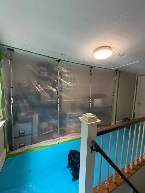 Supported mold remediation containment barrier and protected floor in Smithfield Rhode Island