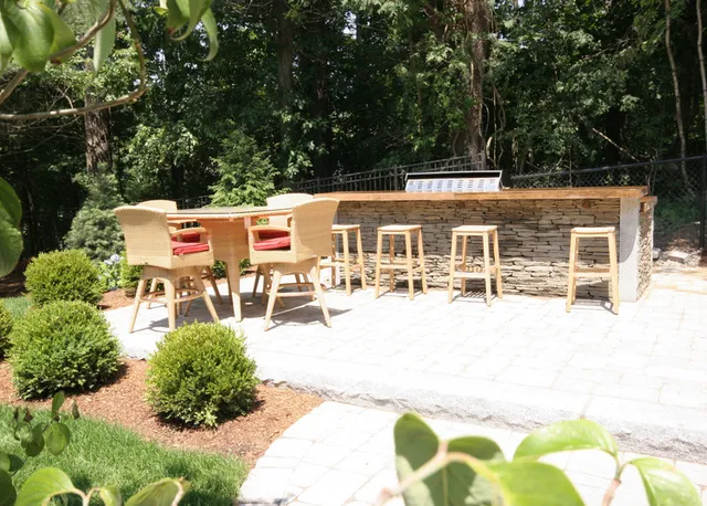 Outdoor kitchen with stone pizza oven