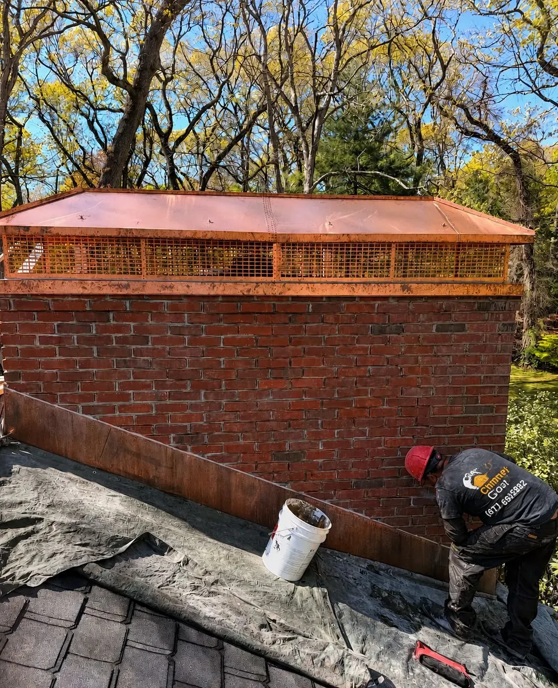 Custom copper chase cover and spark screen — Chimney Goat, Boston MA
