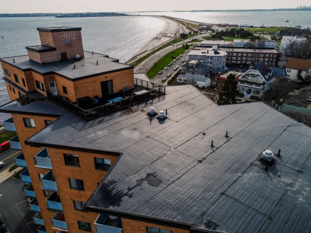 Aerial view of a roof on a condo