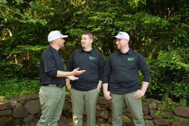 The Green Pest Control team talking through a job