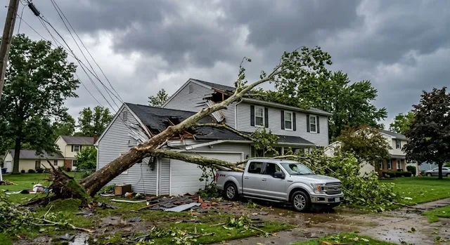Before fallen tree blocking driveway Massachusetts