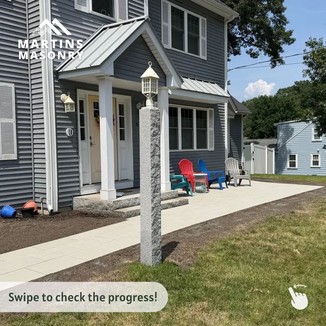A simple front entrance can completely transform the look and feel of a home.

For this project, we installed Unilock Urban 18x24 pavers in the Opal Blend color, paired with granite steps for a clean, timeless finish that complements the home's modern exterior. The result is a welcoming entrance that's both beautiful and built to last.

Every detail matters when it comes to creating curb appeal that stands out.

#MartinsMasonry #FrontEntrance #HardscapeDesign