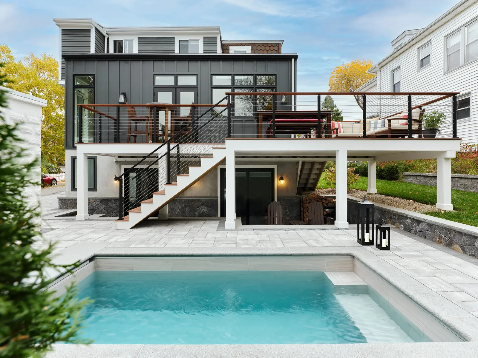 Modern rear addition with pool and decks