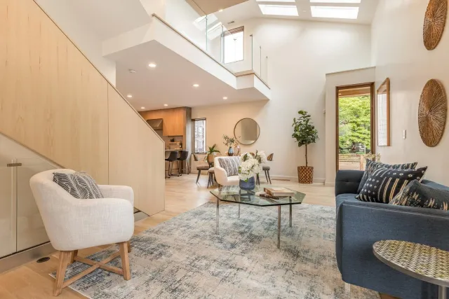 Finished modern home living room with lots of natural light