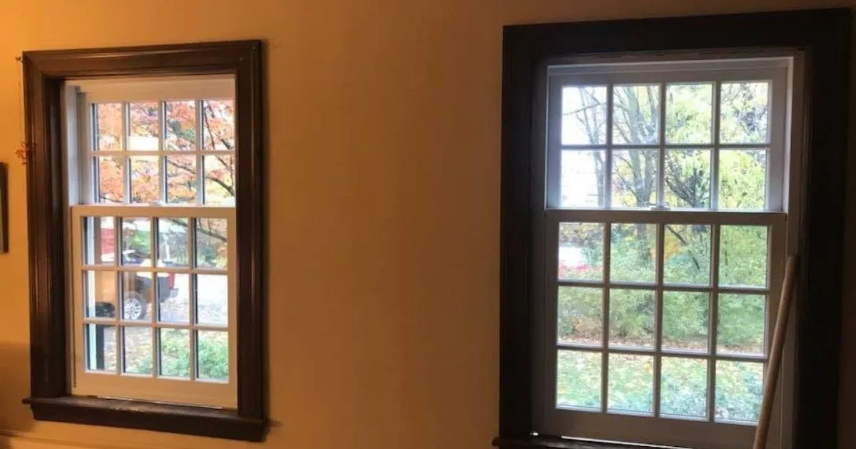 Two Marvin double-hung replacement windows installed in residential home