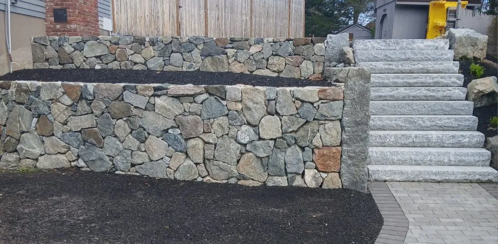 Fieldstone Retaining Wall & Granite Staircase