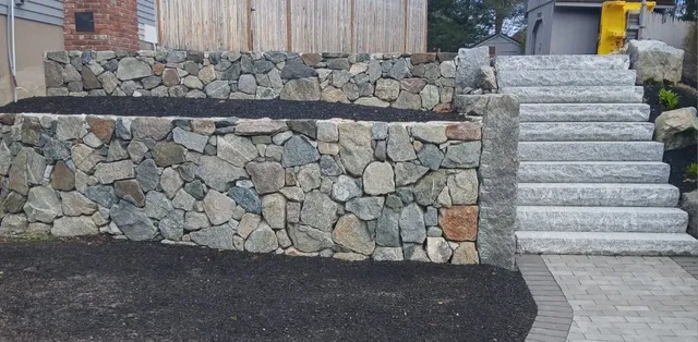 Fieldstone Retaining Wall & Granite Staircase