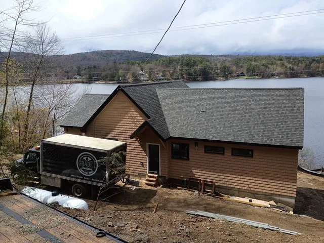 Grade 1 Insulation truck on site at a New Hampshire lakehouse insulation project