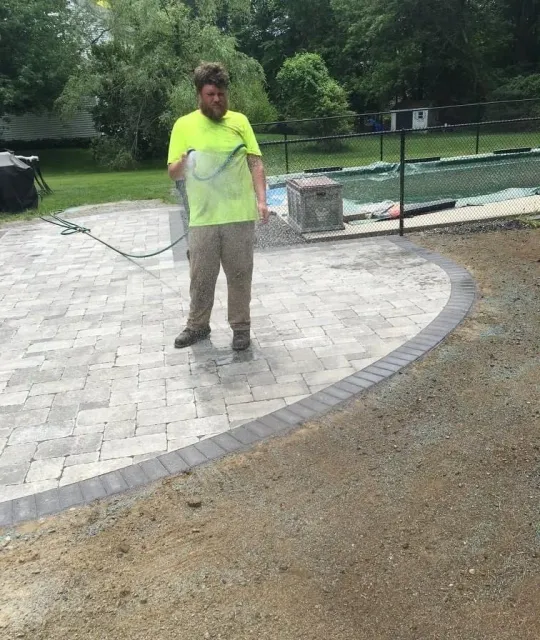 Circular paver patio under construction
