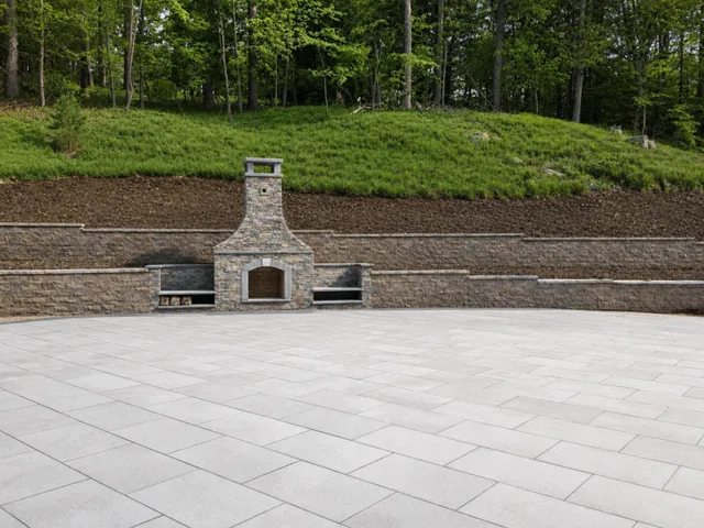 Patio Fireplace with Retaining Wall