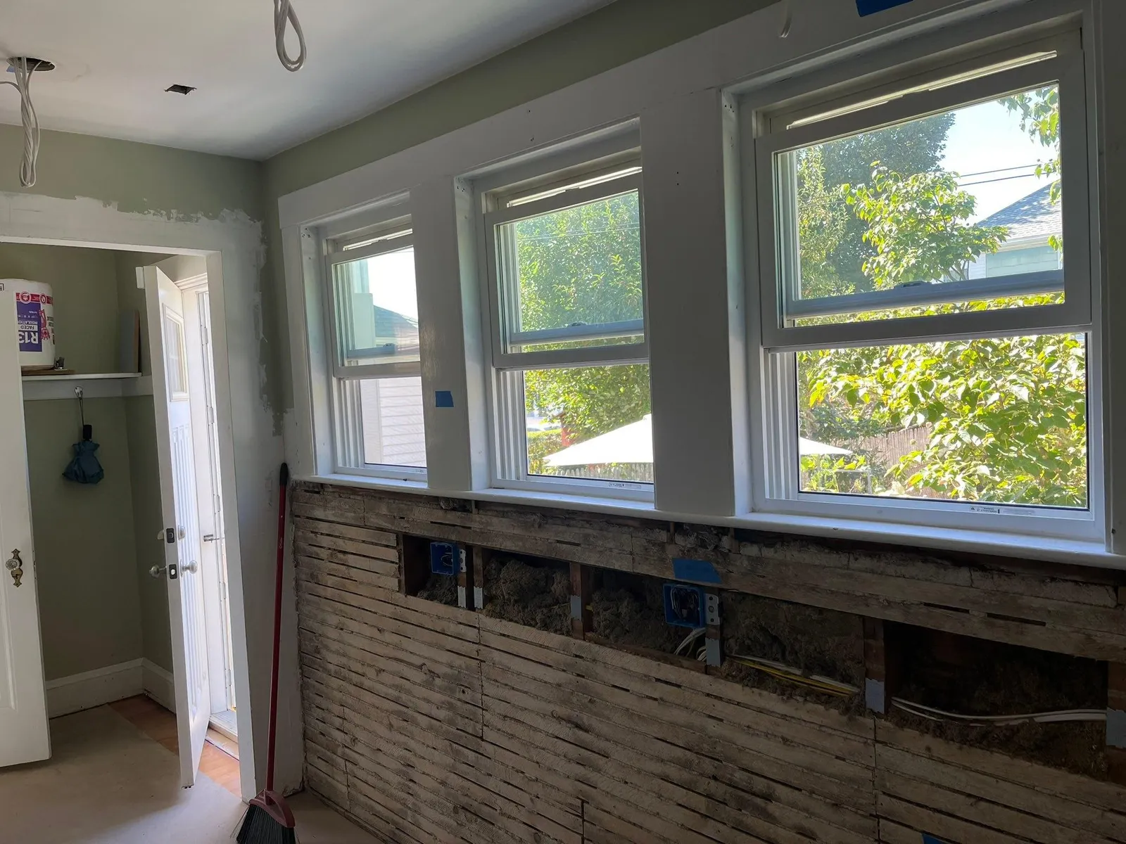 Rewiring in progress in a renovated room
