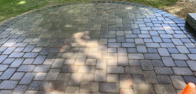 Circular paver patio, Massachusetts