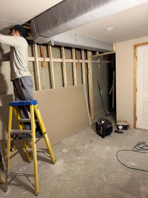Step 2 — basement drywall ceiling installation in South Shore MA