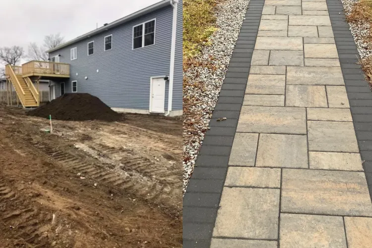 JDH levels a yard with fresh soil and installs a walkway