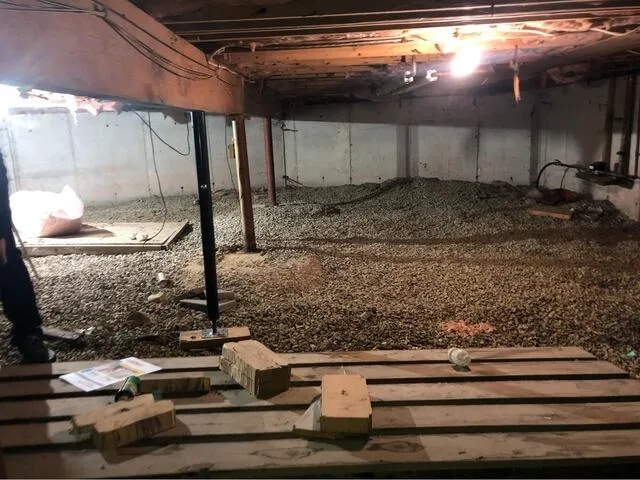 Hampton, NH homeowner calls TC Hafford Basement Systems to solve his sagging floor and encapsulate the crawlspace!