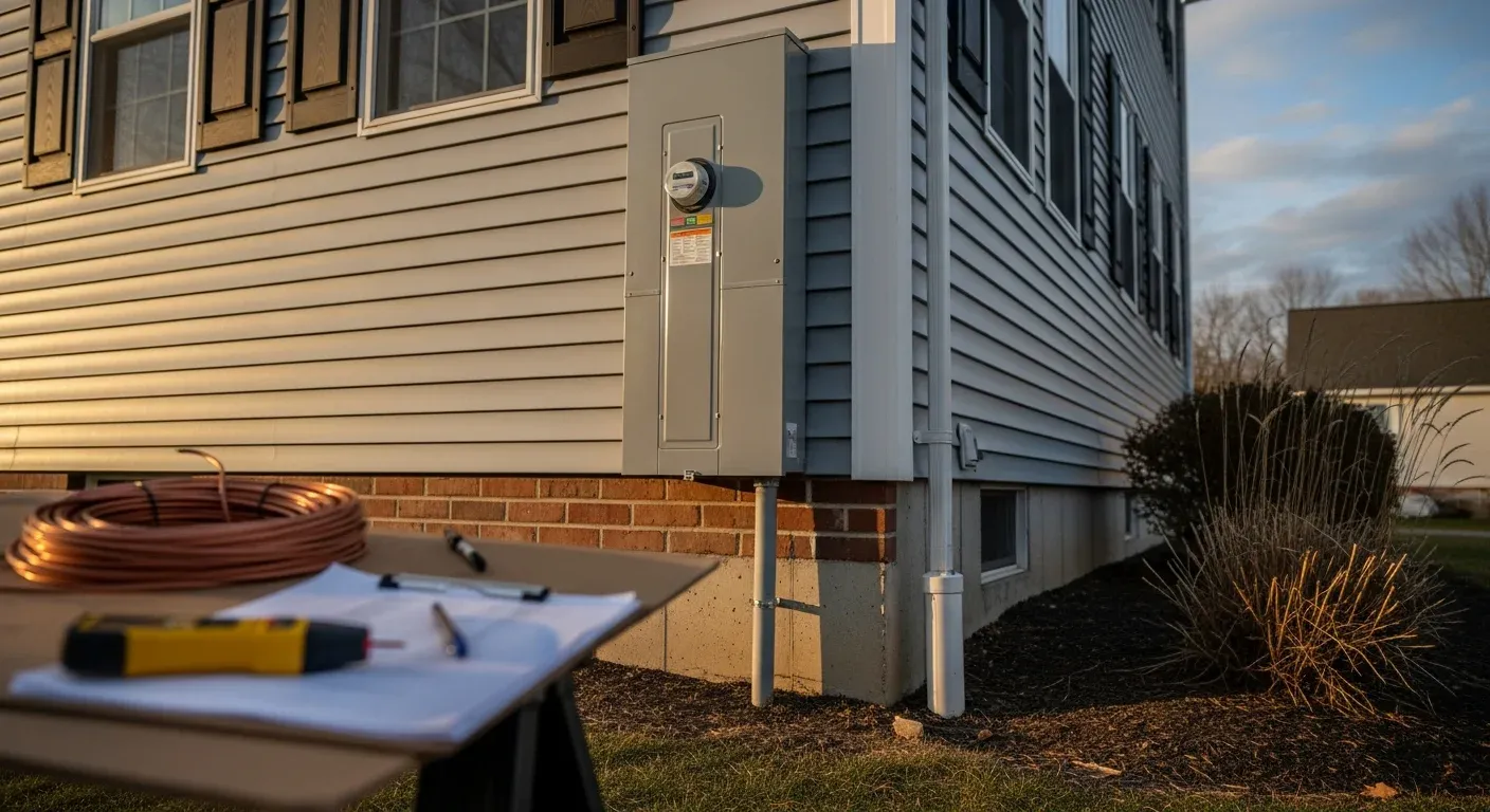 Electrician performing service upgrade installation
