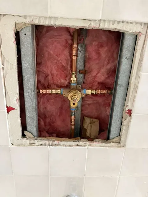 Bathroom plumbing valve replacement and rough pipe fitting