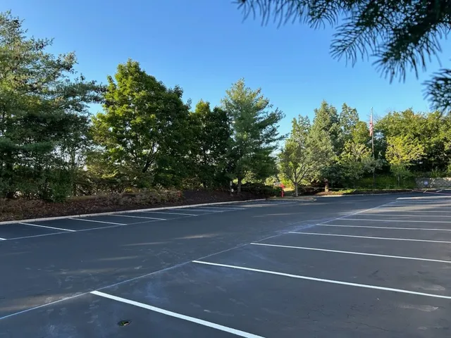 Fresh asphalt parking lot in southern Maine