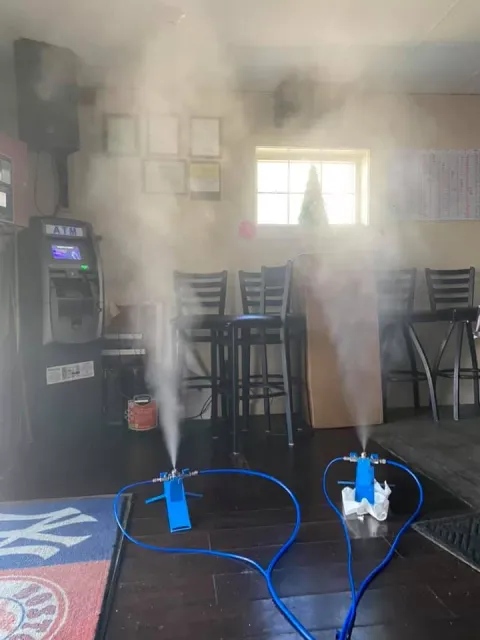 A dry fog mold removal job in progress at a business.