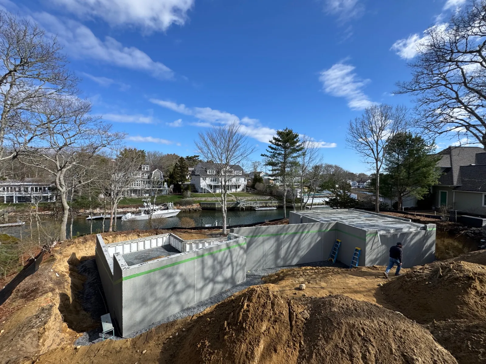 New foundation walls before exterior waterproofing