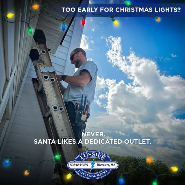 A dedicated outdoor outlet can make holiday decorating safer and easier. Call us today to get yours installed. 508 854 3139