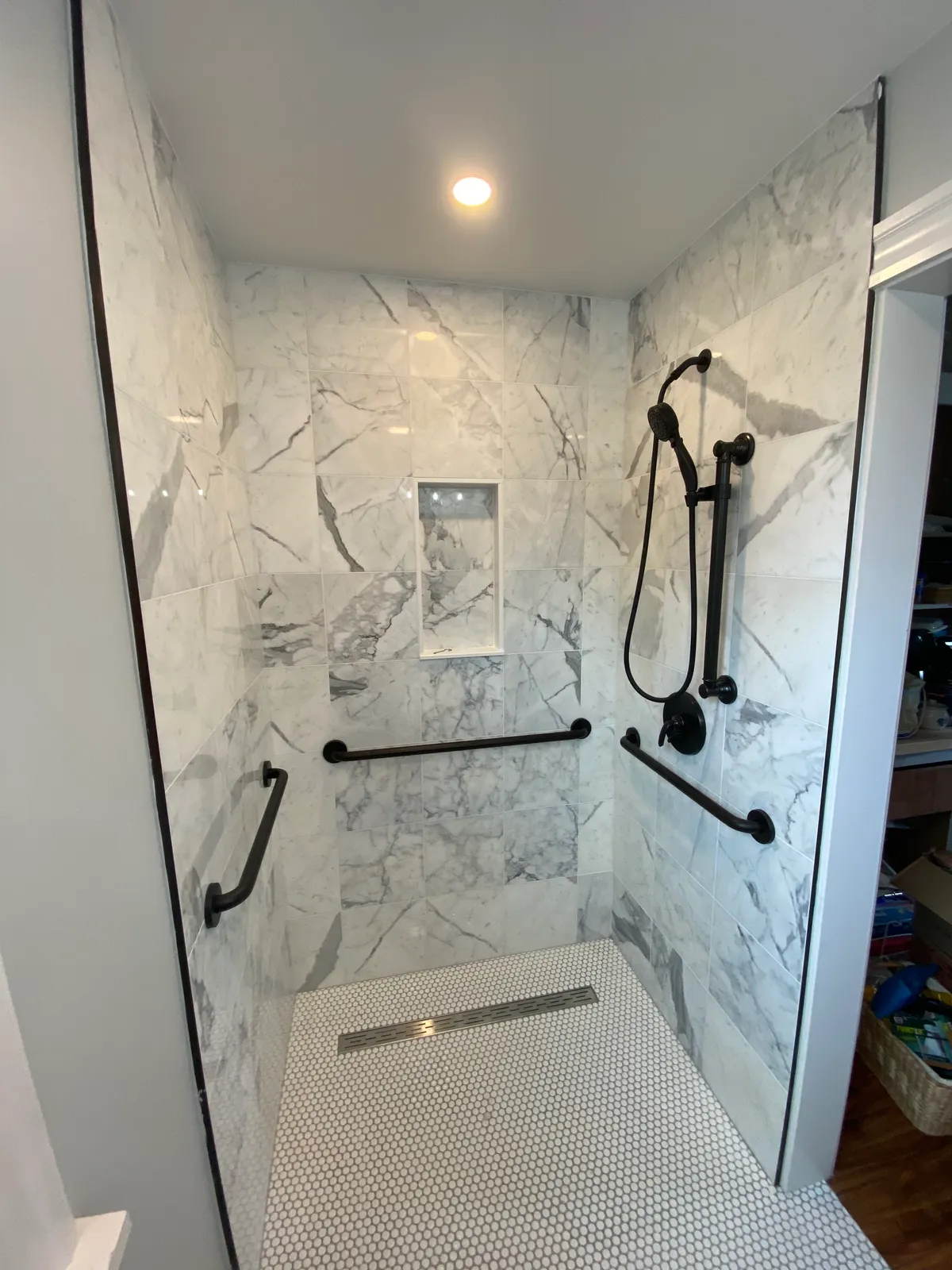 Bathroom shower with black fixtures
