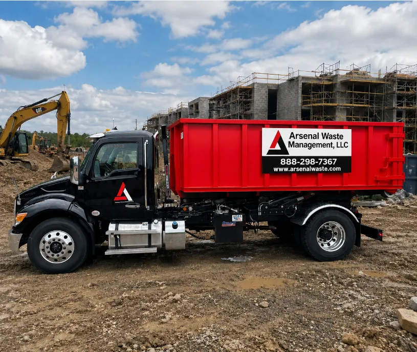 40 yard construction roll-off dumpster on a Concord NH build site - Arsenal Waste Management