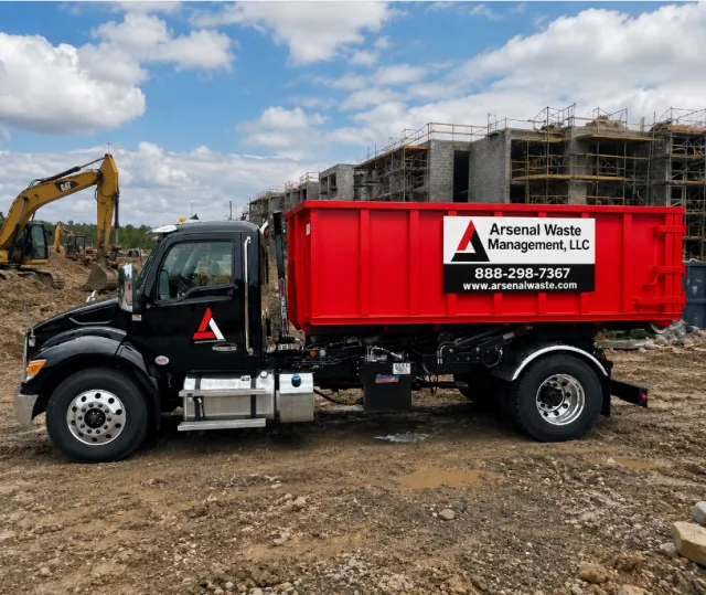 40 yard construction roll-off dumpster on a Concord NH build site - Arsenal Waste Management