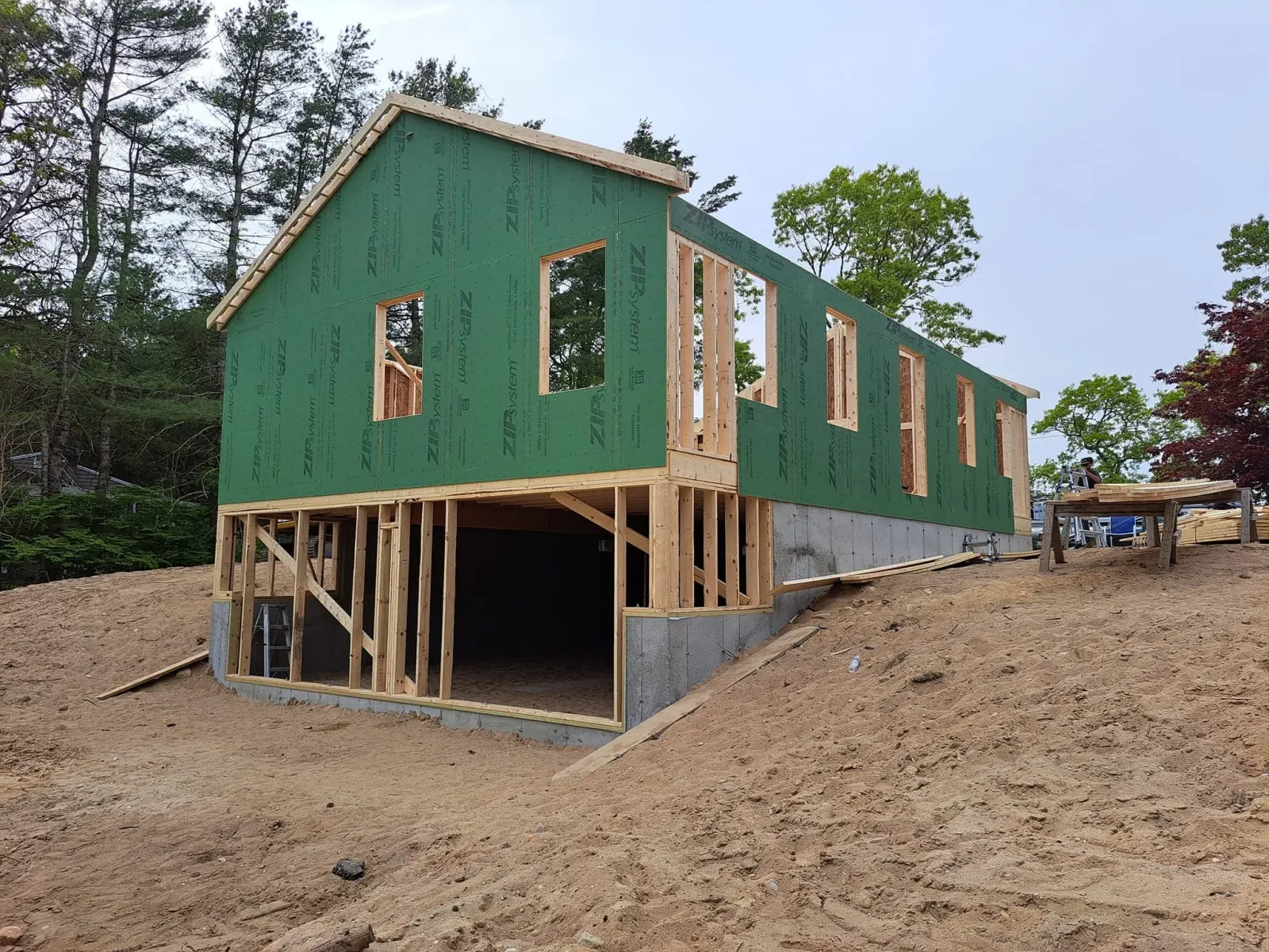 New home construction framing Plymouth MA by Freeland Woodworks general contractor