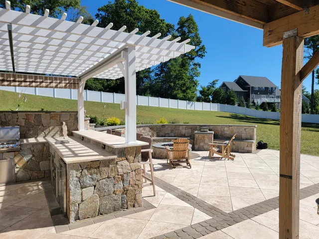 Custom stone patio built by Stiles and Sons in NH Seacoast