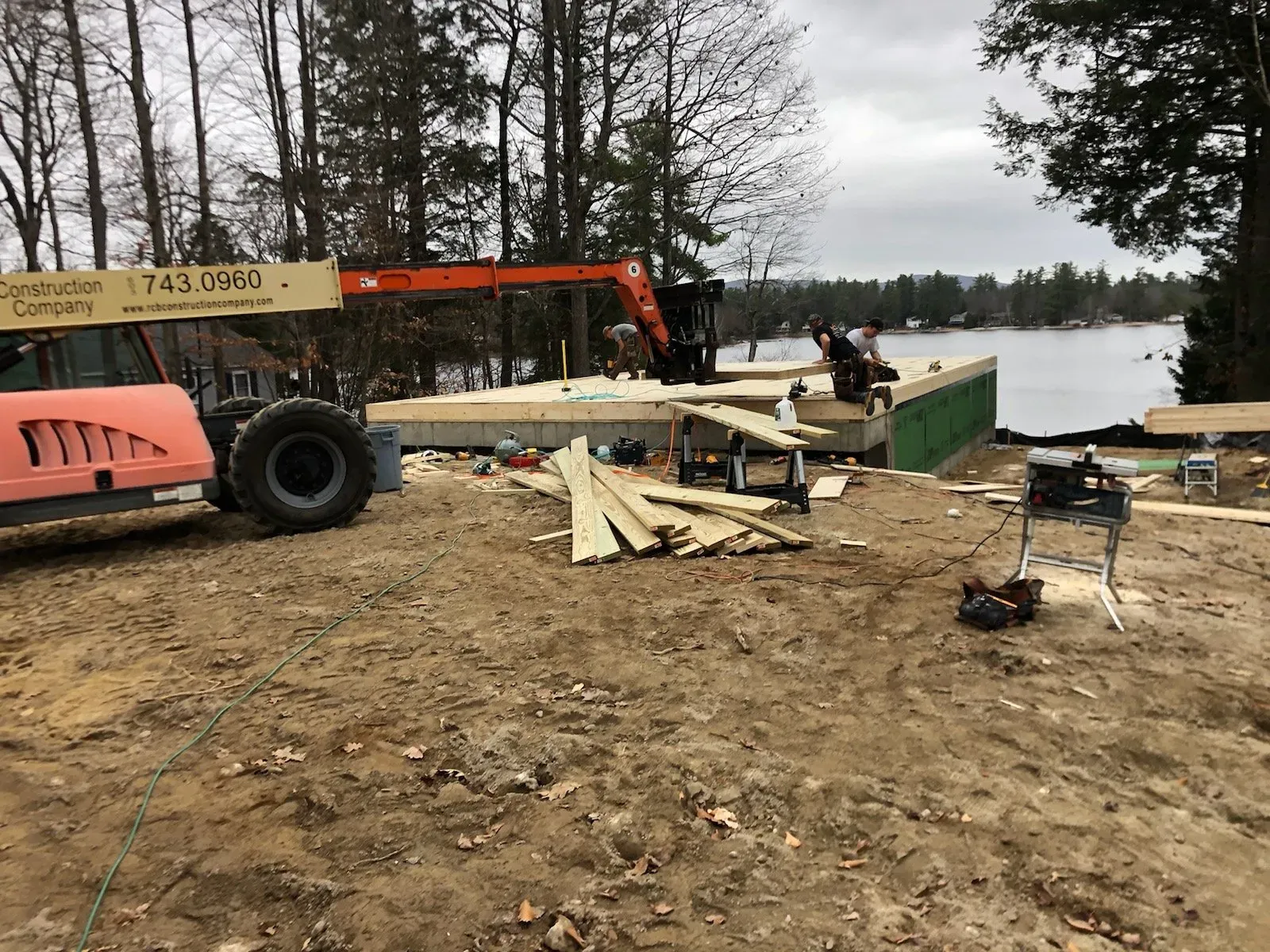 construction by the lake before