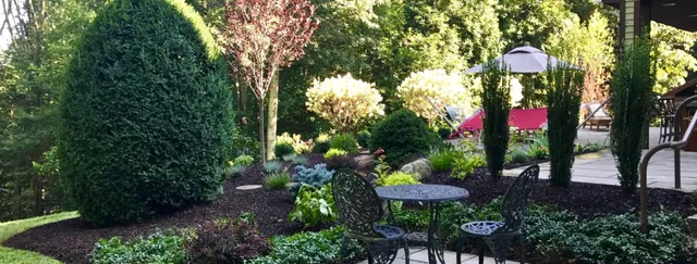 hillside patio seating with plantings