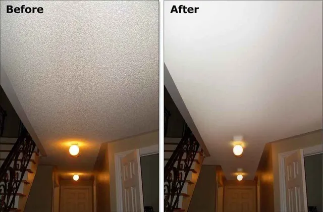 Popcorn ceiling removal Burlington MA — before and after Fine Coat Painters