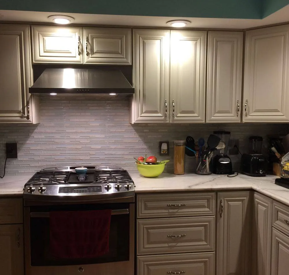 Kitchen cabinets and range hood