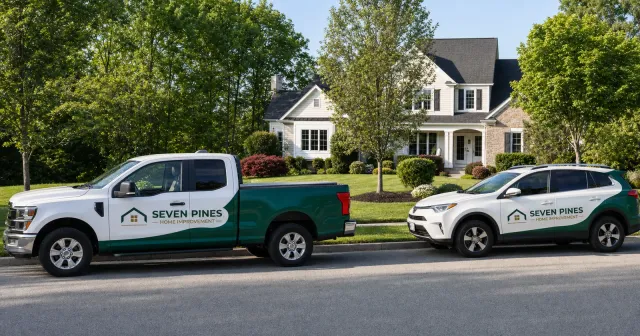 Seven Pines general contractor vehicles at a residential project in Shrewsbury, MA