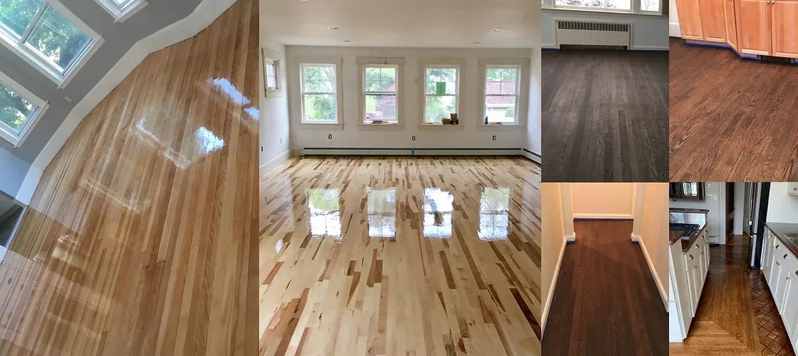 Professional hardwood floor sanding and refinishing project in Boston MA - before and after transformation showing restored wood grain and smooth finish