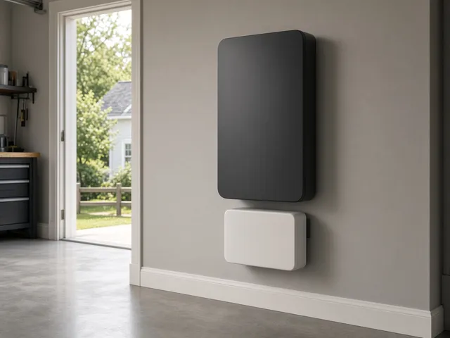 Wall-mounted home battery in a residential garage