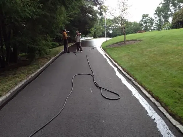 A hose is laying on the side of a road