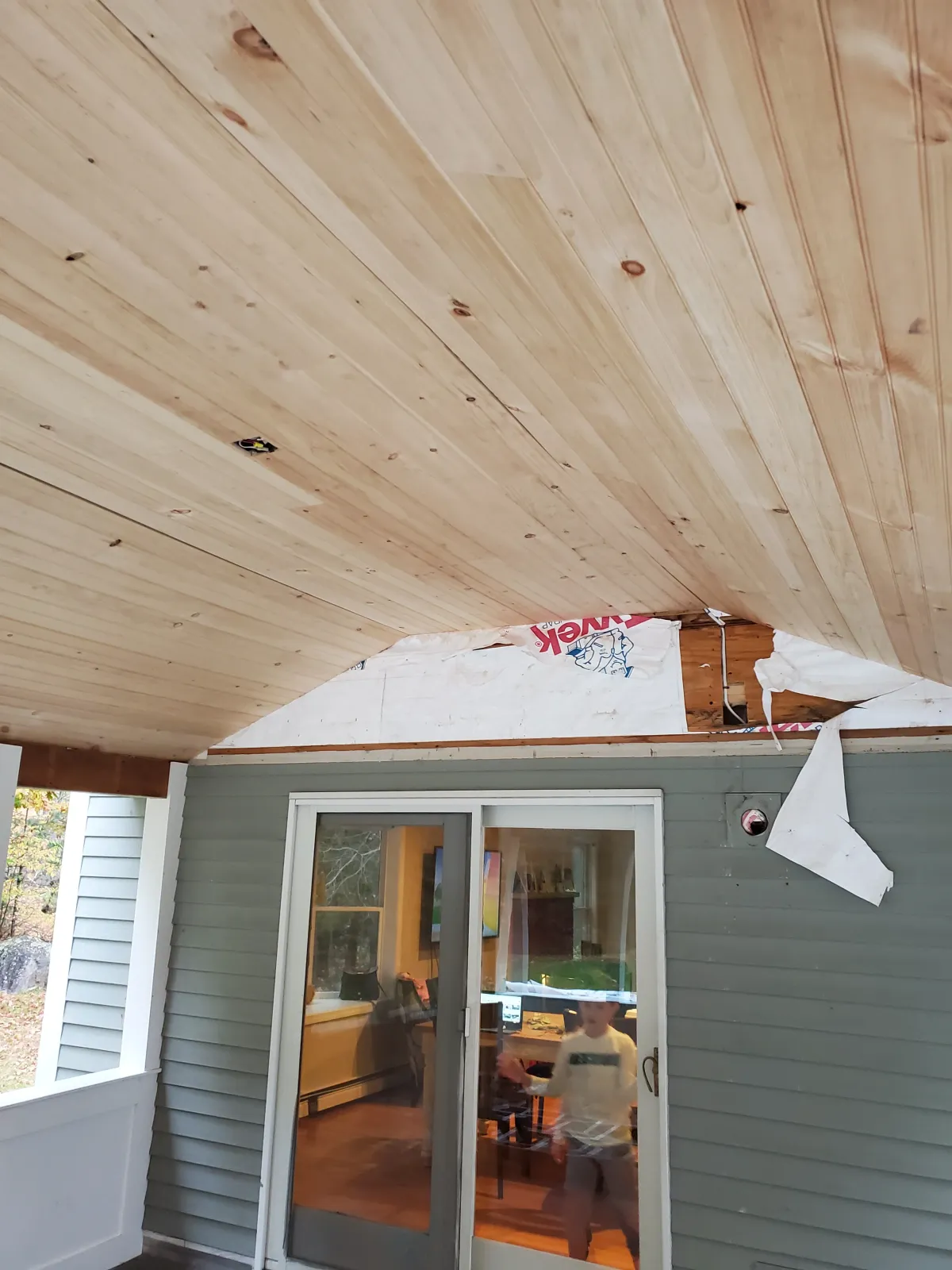 Tongue-and-groove porch ceiling installation