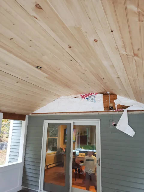 Tongue-and-groove porch ceiling installation