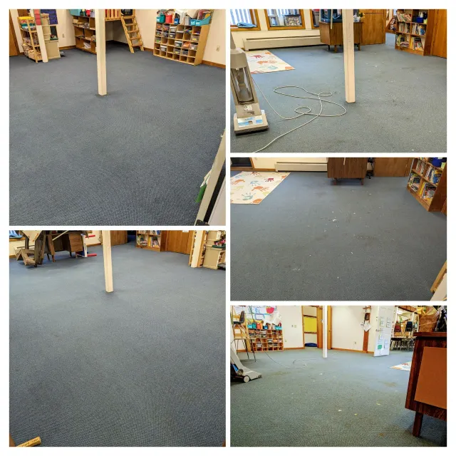 A vacuum cleaner is sitting on the floor of a room