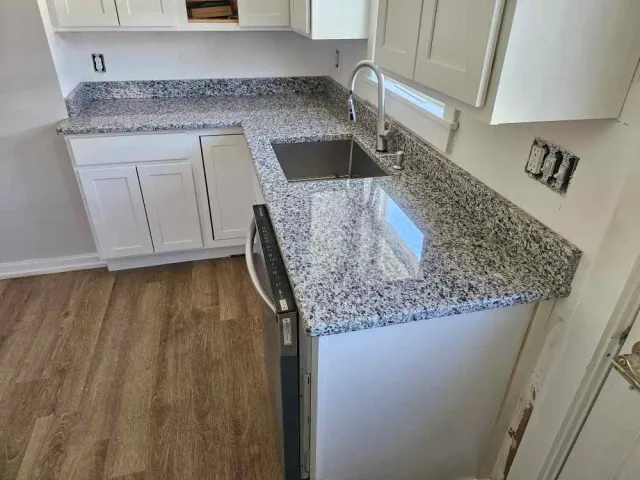 Valle Nevado granite countertops with sink installed by Precision Granite Works in Antrim, NH