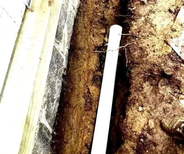 Long PVC pipe French Drain Installation Boston, MA