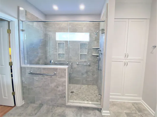 A remodelled bathroom with custom vanity cabinetry
