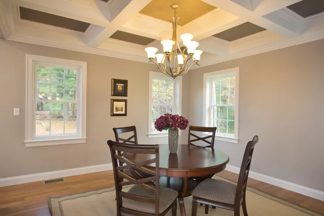 Dining room with coffered ceiling