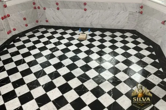 Custom Black & White Marble Checkerboard Floor