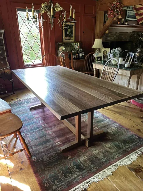Custom walnut dining table in traditional dining room in Central Connecticut, by Riverbend Renovations
