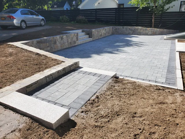 Custom stone patio built by Stiles and Sons in NH Seacoast