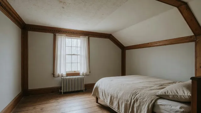 Smooth freshly painted ceiling next to original popcorn texture in a Needham MA bedroom, north light